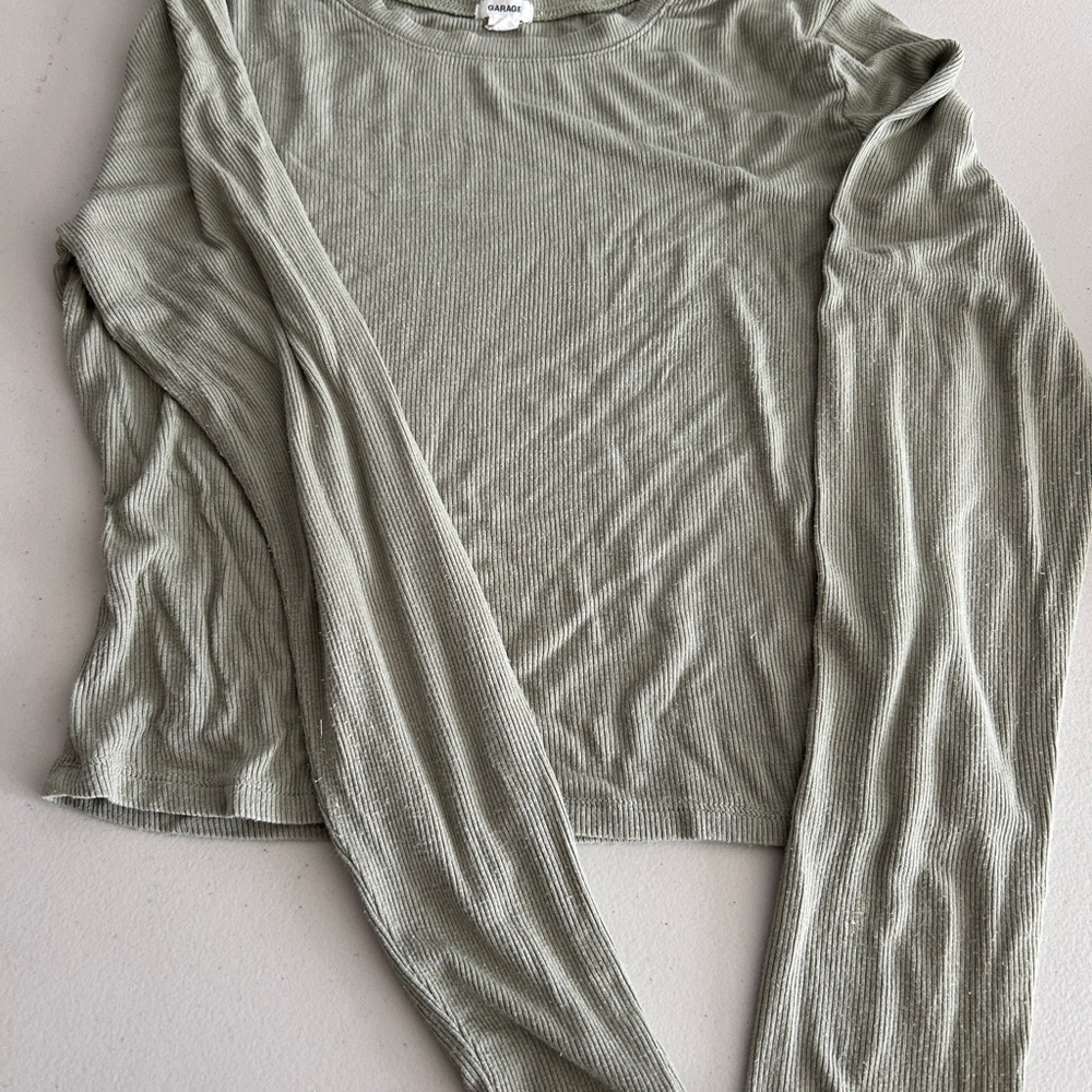 Garage Long Sleeve Ribbed Top - Light Sage Green
